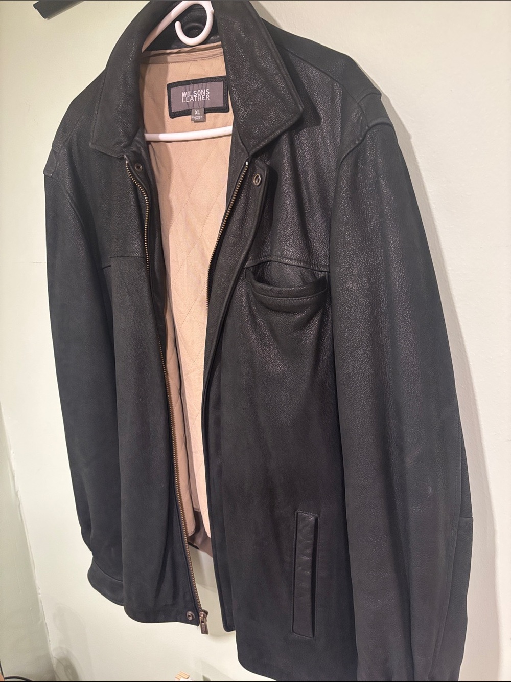 Wilsons VINTAGE 100 percent Leather Men's Black Leather Jacket with Tan Lining